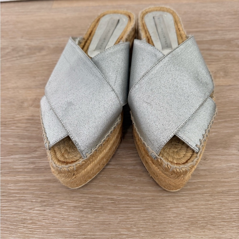 Stella McCartney Silver Metallic Espadrille Platform Mules